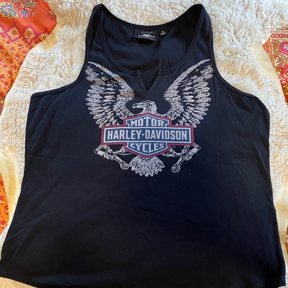 Harley-Davidson Black Tank Top with Winged Logo 💯 cotton EUC Plus size 1W
